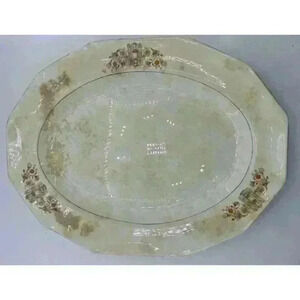 Vintage The French Saxon China Co Grey Dawn Platter Chop Plate 14x10”